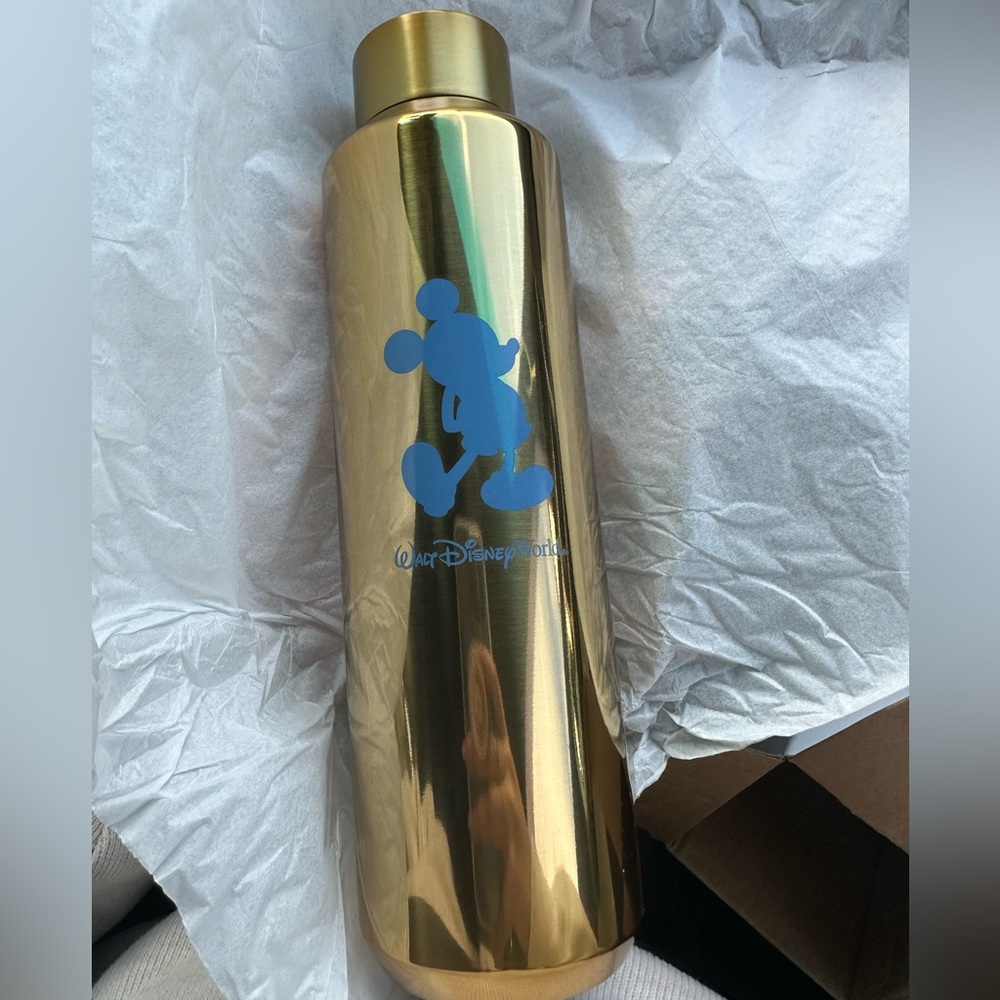 Walt Disney World 50th Anniversary Mickey Gold Metal Bottle Tumbler Starbucks